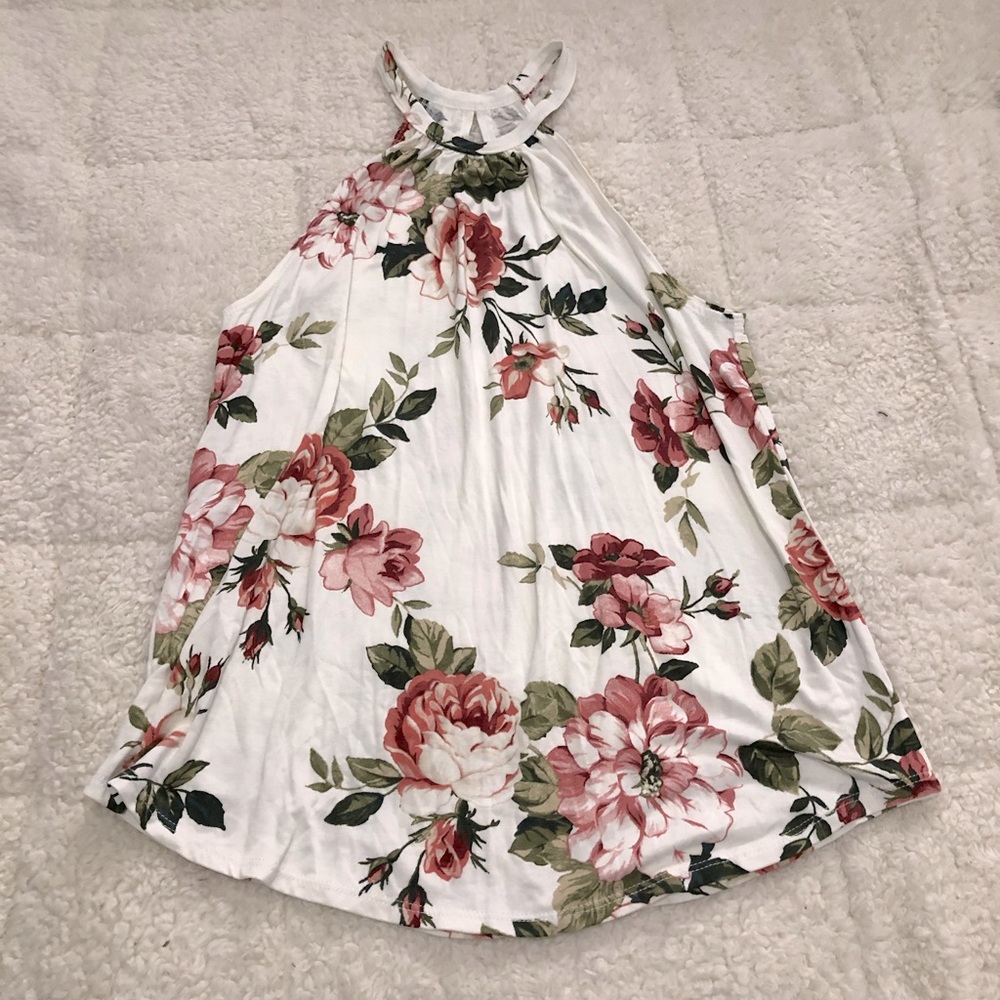 COPY - Mind code white floral tank top S